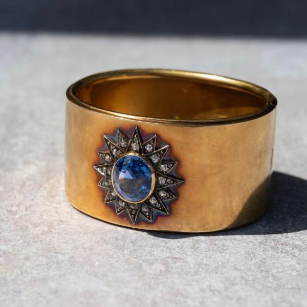natural 13ct sapphire and diamond gold cuff natural 13ct sapphire and diamond gold cuff